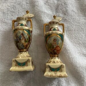 Classic Porcelain Vases with Gold and Teal Accents